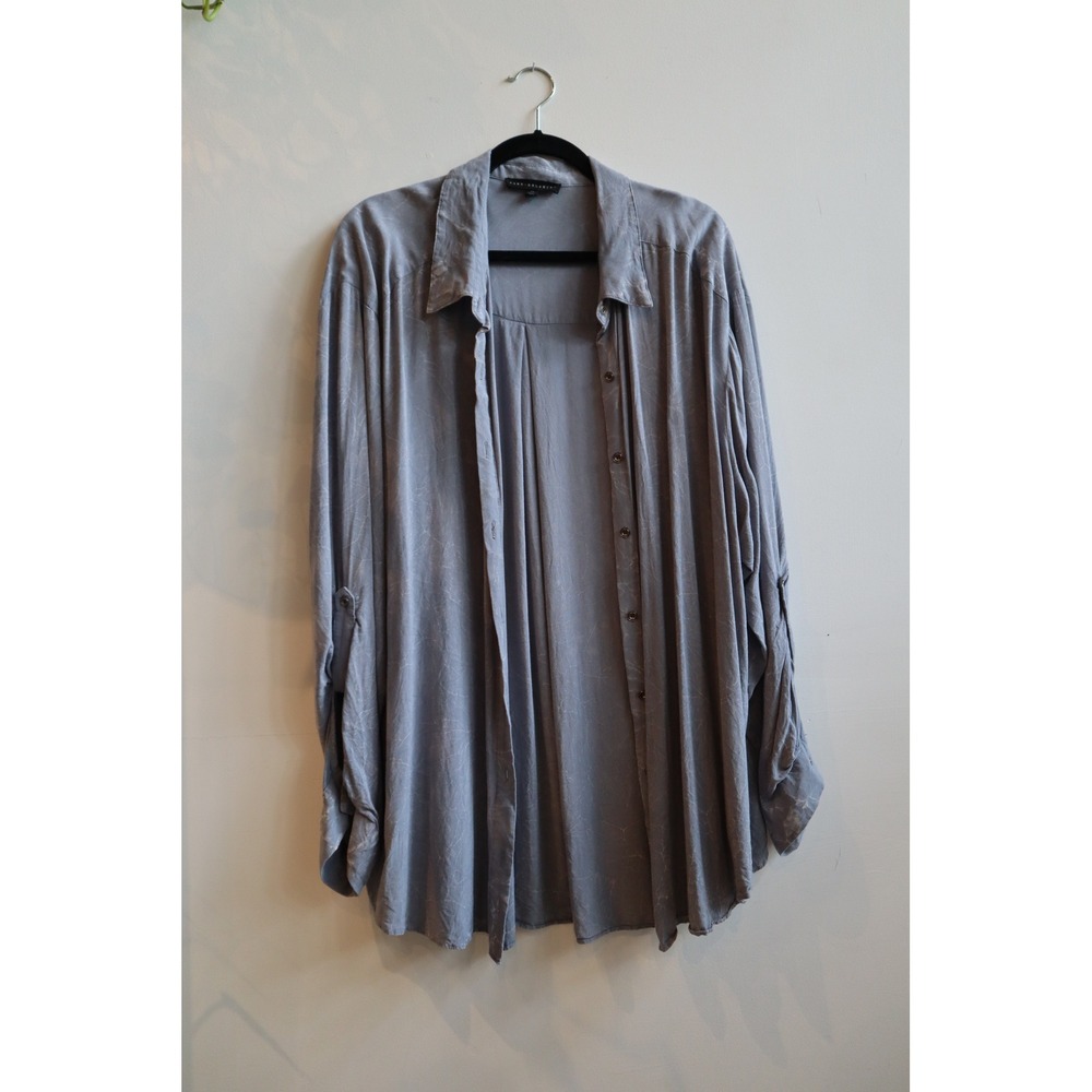 Jane + Delancey Blue Gray Marbled Roll Tab Button Down Shirt Plus Size 3X